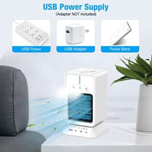Portable Air Conditioner Fan, 4-In-1 Evaporative Mini AC Unit & Air Cooler with 3 Speeds, Personal Desktop Cooling Fan with 3 Mists for Office/Bedroom/Small Room, 2H/4H Timer & Auto Rotation