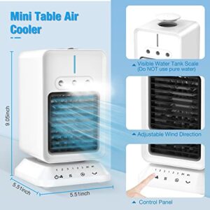 Portable Air Conditioner Fan, 4-In-1 Evaporative Mini AC Unit & Air Cooler with 3 Speeds, Personal Desktop Cooling Fan with 3 Mists for Office/Bedroom/Small Room, 2H/4H Timer & Auto Rotation