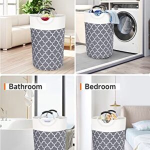 115L Laundry Basket, Laundry Hamper Bag Washing Bin Clothes Bag Collapsible Tall With Handles Waterproof Travel Bathroom College Essentials Storage For College Dorm, Family (Grey)