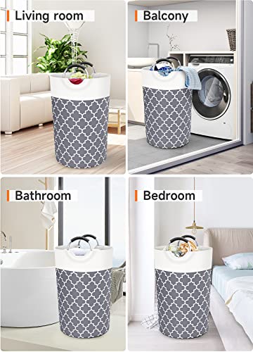 115L Laundry Basket, Laundry Hamper Bag Washing Bin Clothes Bag Collapsible Tall With Handles Waterproof Travel Bathroom College Essentials Storage For College Dorm, Family (Grey)