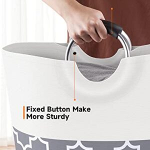 115L Laundry Basket, Laundry Hamper Bag Washing Bin Clothes Bag Collapsible Tall With Handles Waterproof Travel Bathroom College Essentials Storage For College Dorm, Family (Grey)