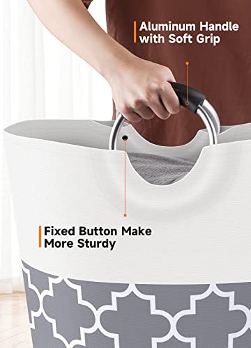 115L Laundry Basket, Laundry Hamper Bag Washing Bin Clothes Bag Collapsible Tall With Handles Waterproof Travel Bathroom College Essentials Storage For College Dorm, Family (Grey)