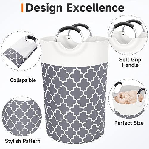 115L Laundry Basket, Laundry Hamper Bag Washing Bin Clothes Bag Collapsible Tall With Handles Waterproof Travel Bathroom College Essentials Storage For College Dorm, Family (Grey)