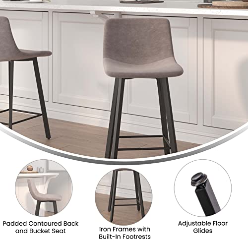 Flash Furniture Caleb Modern Armless 24 Inch Counter Height Stools Commercial Grade with Footrests and Matte Metal Frames, Set of 2