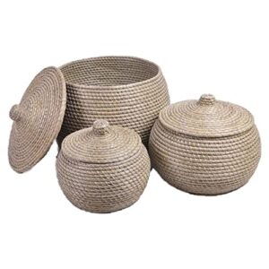 dkd home decor natural grey seagrass basket set (48 x 48 x 41 cm) (3 pieces) (reference: s3018624)