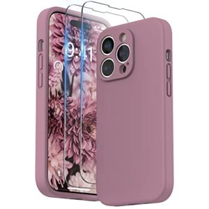 surphy designed for iphone 14 pro case with screen protector, (camera protection + soft microfiber lining) liquid silicone phone case, lilac purple