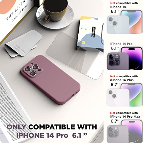 SURPHY Designed for iPhone 14 Pro Case with Screen Protector, (Camera Protection + Soft Microfiber Lining) Liquid Silicone Phone Case, Lilac Purple