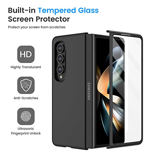 Ruky for Galaxy Z Fold 4 Case, Full Body Cover with Built-in Screen Protector Hard PC Ultra-Thin Anti-Scratches Shockproof Protective Phone Case for Samsung Galaxy Z Fold 4, Black