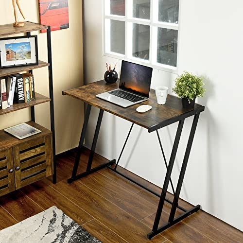 Moon Channel Computer Desk 35'' Home Office Writing Desk, Modern Simple Style Laptop Table with Metal Frames for Small Bronw 35.4 x 18.9 x 29.5 inches