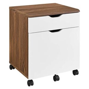 modway envision mid-century modern office file cabinet in walnut white