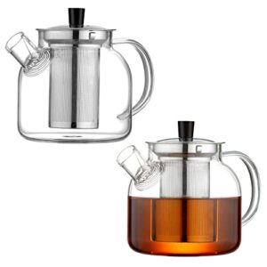 800ml glass teapot (2-pack) with removable infuser ehugos 27oz stovetop safe small tea pot, blooming and loose leaf hand crafted kettle for women and adult with stainless infuser