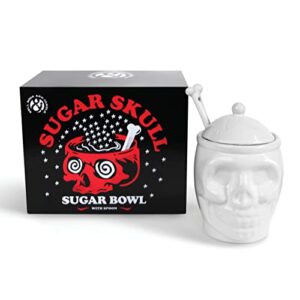 bell book and candle sugar skull sugar bowl with bone spoon - 12 oz - spooky valentines day gifts, goth valentines day decor -witchy gifts, goth gifts for women, spooky gifts - spooky gothic tea set