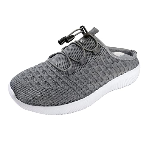 Slippers for Women Breathe Mesh Walking Slip On Shoes Women Fashion Sneakers Comfort Wedge Platform LoafersB182 Grey