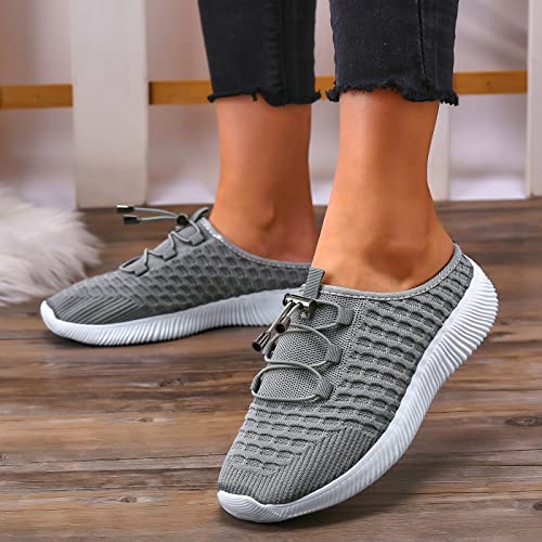 Slippers for Women Breathe Mesh Walking Slip On Shoes Women Fashion Sneakers Comfort Wedge Platform LoafersB182 Grey