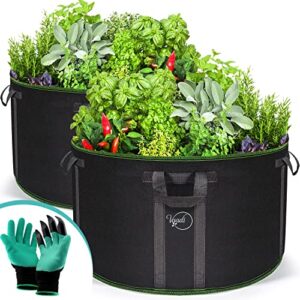2-pack 50 gallon grow bags - heavy duty fabric planter with reinforced handles, weatherproof garden grow bags, extra large grow bags, breathable fabric garden bed plant pots and felt pots for plants