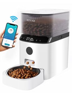 petviaga automatic cat feeder with app control, wifi smart pet feeder with lock lid, clog-free motor & stainless steel bowl, 5l cat food dispenser for dry food with 6 daily meals & 20 portions control