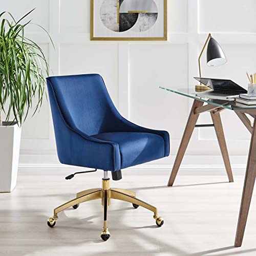 Modway Discern Performance Velvet Swivel Office Chair in Navy