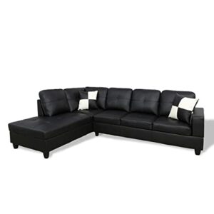 star home living genesis sectional sofa l-shape-pu leather, left facing, black
