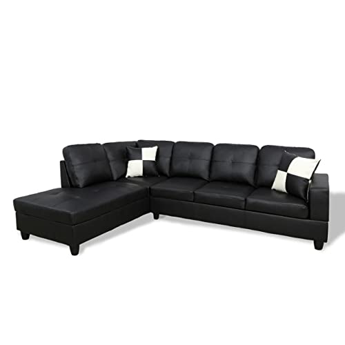 Star Home Living Genesis Sectional Sofa L-Shape-PU Leather, Left Facing, Black