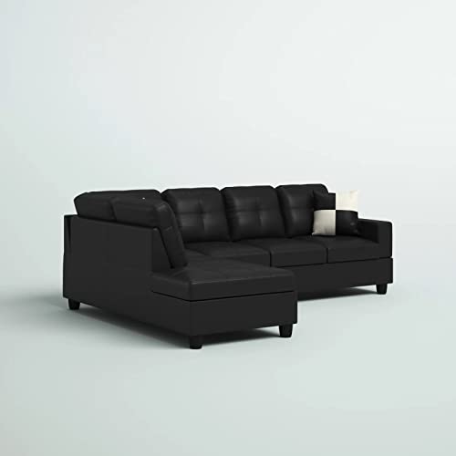 Star Home Living Genesis Sectional Sofa L-Shape-PU Leather, Left Facing, Black