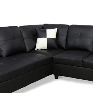 Star Home Living Genesis Sectional Sofa L-Shape-PU Leather, Left Facing, Black