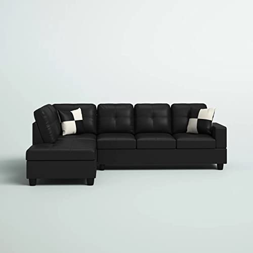 Star Home Living Genesis Sectional Sofa L-Shape-PU Leather, Left Facing, Black