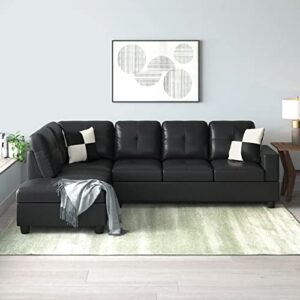 Star Home Living Genesis Sectional Sofa L-Shape-PU Leather, Left Facing, Black