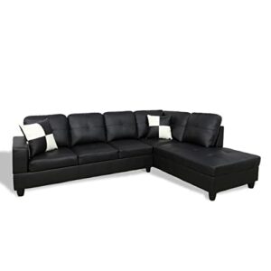 star home living genesis sectional sofa l-shape-pu leather, right facing, black