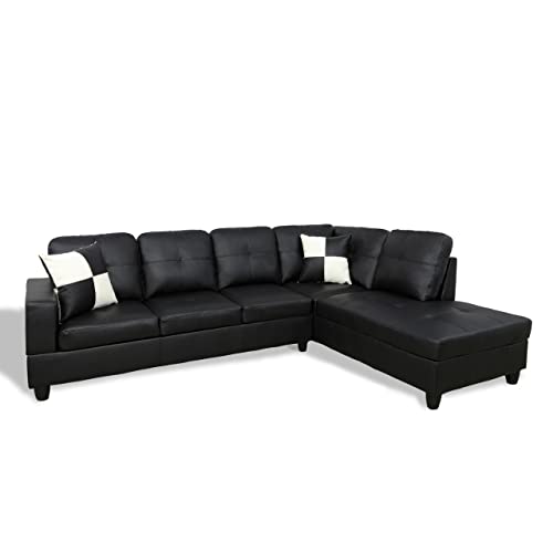 Star Home Living Genesis Sectional Sofa L-Shape-PU Leather, Right Facing, Black