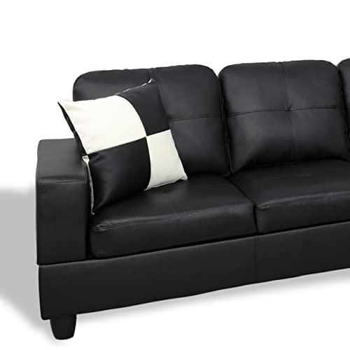 Star Home Living Genesis Sectional Sofa L-Shape-PU Leather, Right Facing, Black