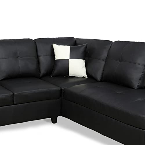 Star Home Living Genesis Sectional Sofa L-Shape-PU Leather, Right Facing, Black