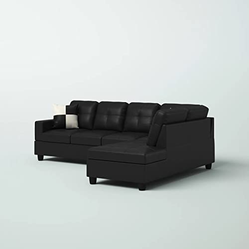 Star Home Living Genesis Sectional Sofa L-Shape-PU Leather, Right Facing, Black