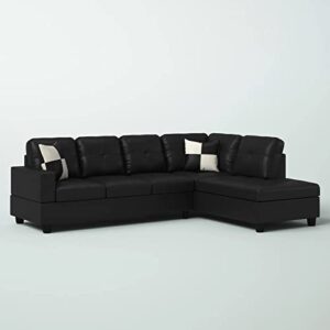 Star Home Living Genesis Sectional Sofa L-Shape-PU Leather, Right Facing, Black