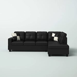 Star Home Living Genesis Sectional Sofa L-Shape-PU Leather, Right Facing, Black