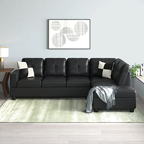 Star Home Living Genesis Sectional Sofa L-Shape-PU Leather, Right Facing, Black