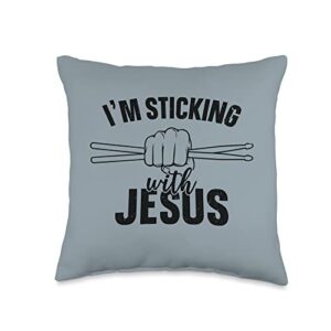 drumming designs for percussionist and drummer i'm sticking with jesus percussion set drums throw pillow, 16x16, multicolor