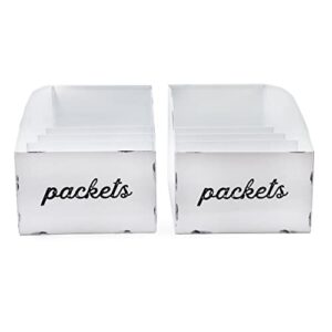 AuldHome Farmhouse Food Packet Organizers (2-Pack, White); Pantry Organization Divided Compartment Bins for Food Mixes and Spice Packets