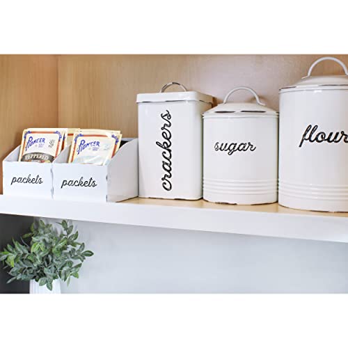 AuldHome Farmhouse Food Packet Organizers (2-Pack, White); Pantry Organization Divided Compartment Bins for Food Mixes and Spice Packets