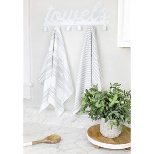 AuldHome White Towel Hanger w/ 6 Hooks, Farmhouse Style Towel Hanger Hooks for Wall/Door Mounted