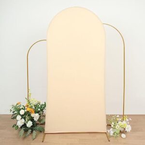 efavormart 7ft beige spandex fit round top backdrop frame stand cover, 2-sided wedding arch cover