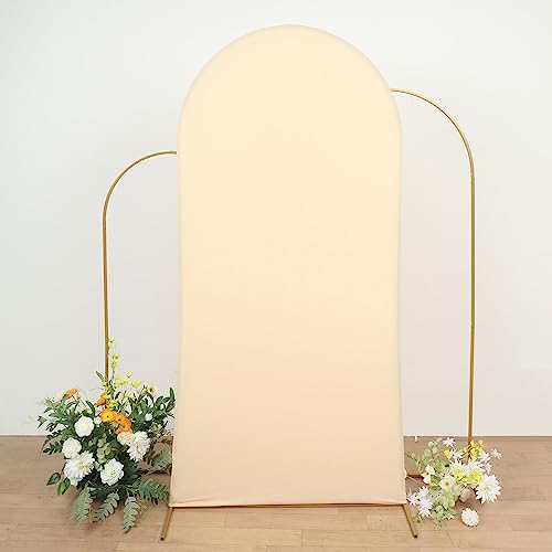 Efavormart 7ft Beige Spandex Fit Round Top Backdrop Frame Stand Cover, 2-Sided Wedding Arch Cover