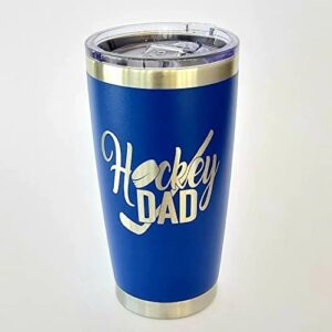 hockey dad 20oz stainless steel tumbler (royal blue), insulated coffee travel mug, ice hockey gifts for men