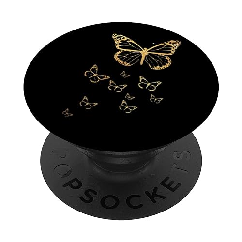 Gold Black Butterfly Aesthetic Trendy Simple Minimalist PopSockets Standard PopGrip