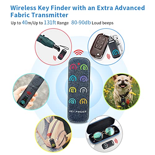 Key Finder with Extra Backup Advanced Fabric RF Transmitter, Item Locator with 131ft Working Range, Wireless Key Tracker with 85dB Loud Beep, Pet/Wallet/Phone Tracker