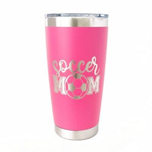20 oz soccer mom mug (pink), stainless steel coffee travel mug with lid, hot pink tumbler insulated, soccer gifts for women