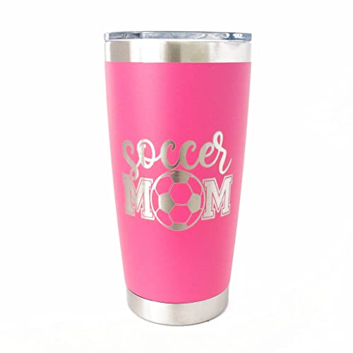 20 oz Soccer Mom Mug (Pink), Stainless Steel Coffee Travel mug with lid, Hot Pink Tumbler insulated, Soccer Gifts for women