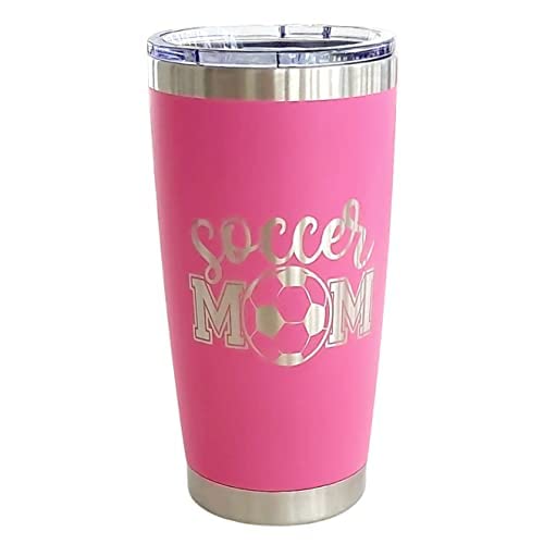 20 oz Soccer Mom Mug (Pink), Stainless Steel Coffee Travel mug with lid, Hot Pink Tumbler insulated, Soccer Gifts for women