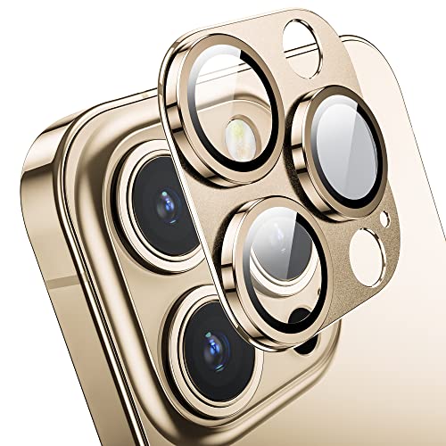 Mansoorr Camera Lens Protector for iPhone 14 Pro/iPhone 14 Pro Max, Alloy Metal Camera Cover with Tempered Glass Screen Protector Accessories,Case Friendly,Scratch Resistant,Easy to Install -Gold