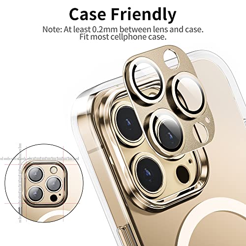 Mansoorr Camera Lens Protector for iPhone 14 Pro/iPhone 14 Pro Max, Alloy Metal Camera Cover with Tempered Glass Screen Protector Accessories,Case Friendly,Scratch Resistant,Easy to Install -Gold