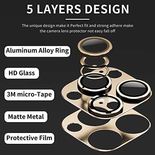 Mansoorr Camera Lens Protector for iPhone 14 Pro/iPhone 14 Pro Max, Alloy Metal Camera Cover with Tempered Glass Screen Protector Accessories,Case Friendly,Scratch Resistant,Easy to Install -Gold